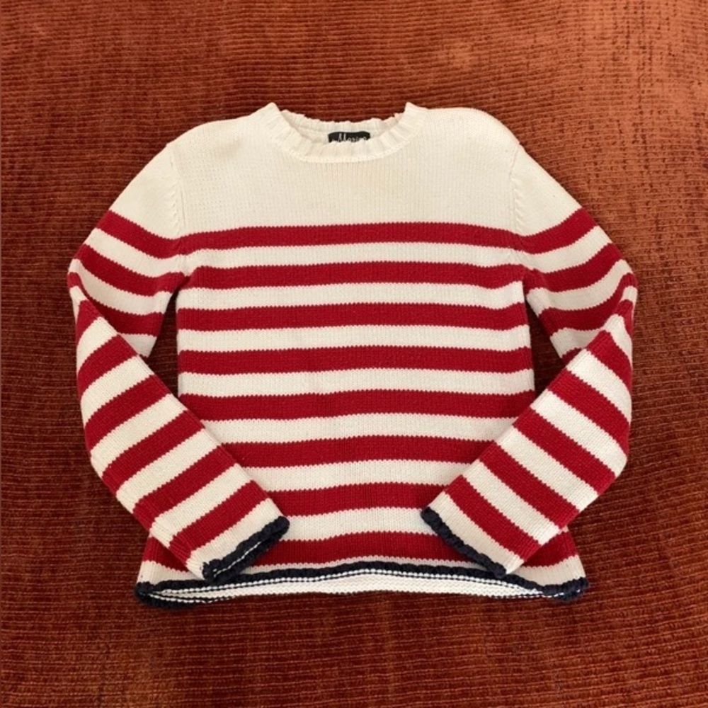 White Sweater w/t Red Stripes & Blue Trim